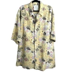 Vintage GAP Size Large Oversized Postcard Button Down Hawaiian Shirt Linen 90s